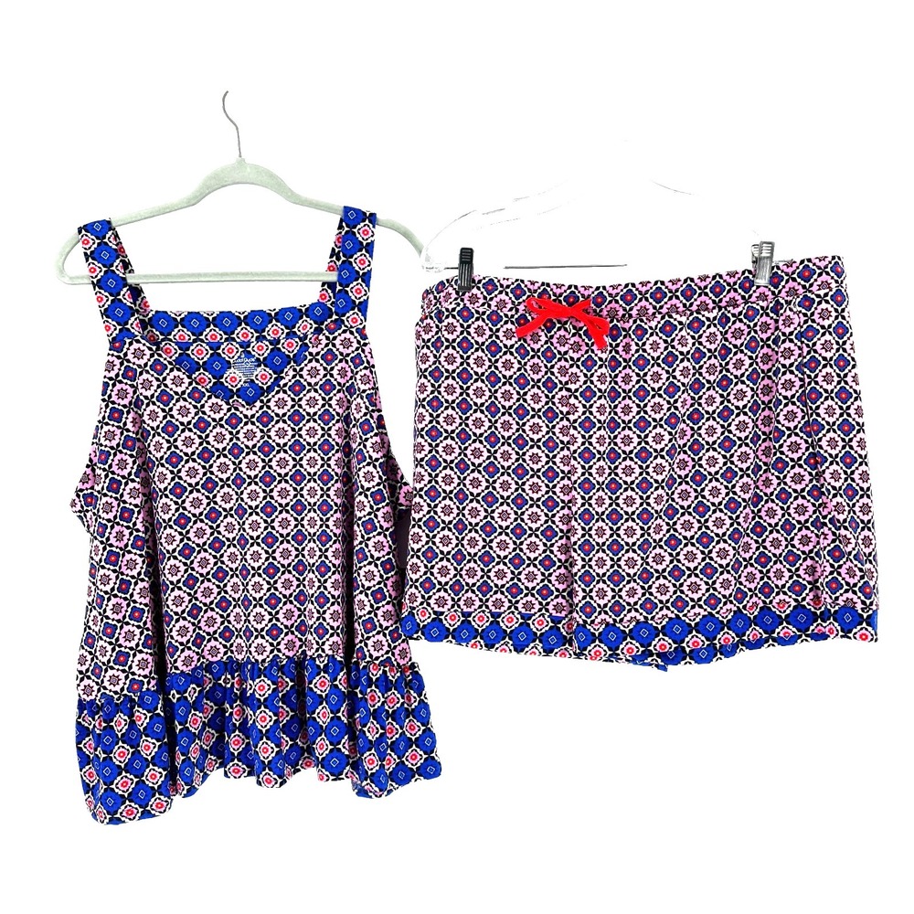 Cuddl Duds Cozy Tank Top Shorts Pajama Set 2pc Women's XXL 2XL Mauve Floral NEW - Picture 2 of 12